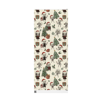 Deck The Halls With Little Skulls In Beige Holiday Gift Wrapping Paper
