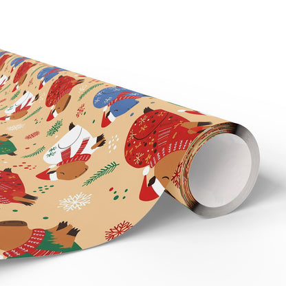 The Sleepiest Christmas Capybara Wrapping Paper — Multi-Color Holiday Animal Gift Wrap a