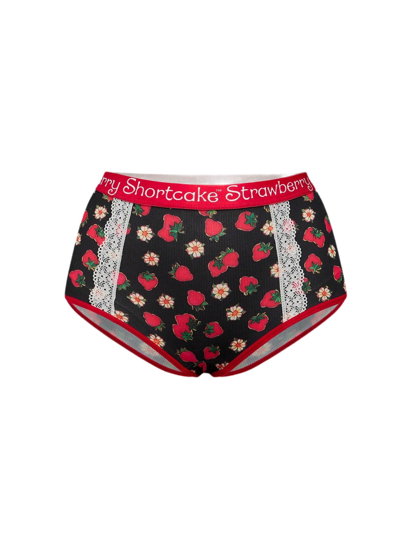 Front Loungewear bottoms featuring comfortable elastic waistband and strawberry pattern detail
