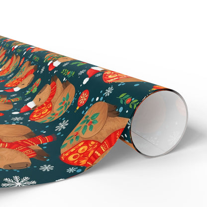 Christmas Capybara Wrapping Paper — Blue Holiday Animal Gift Wrap