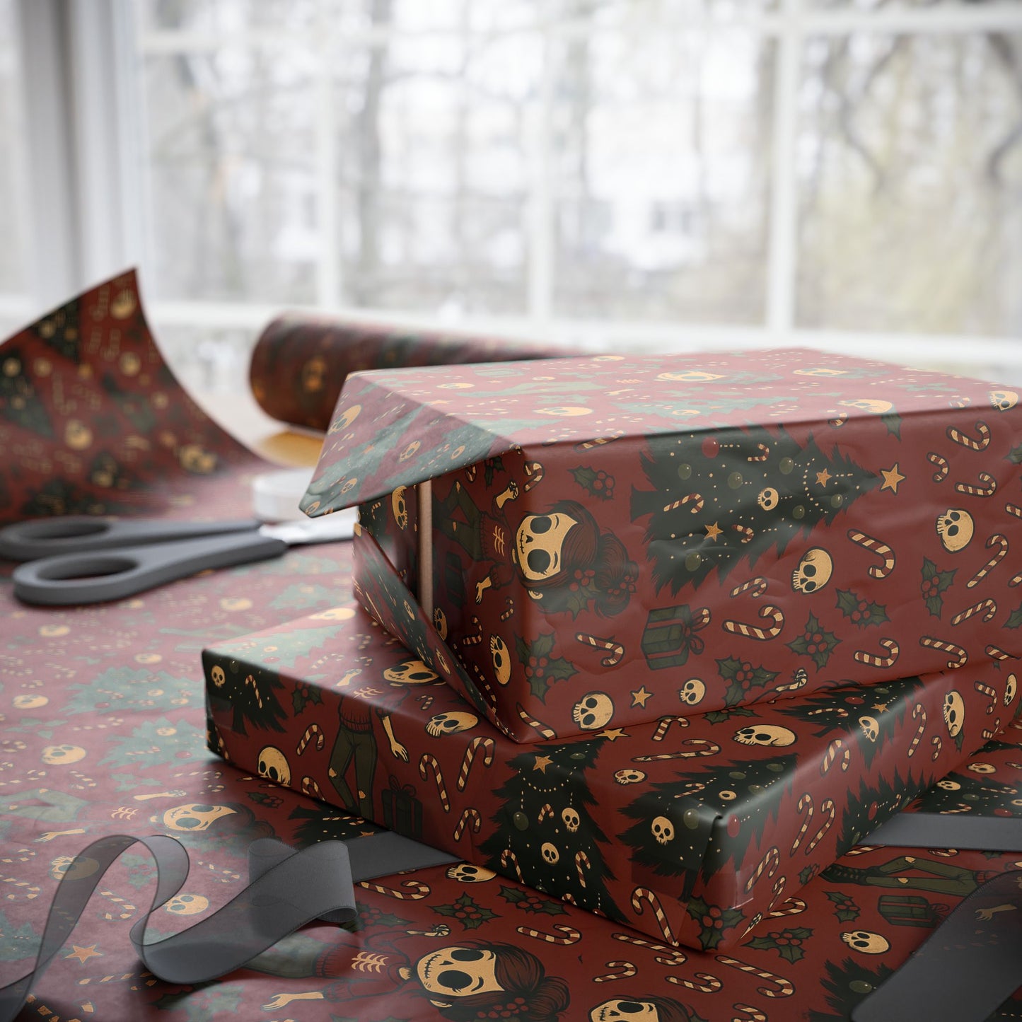 'Miss Sleigh' Gothmas Rebel Skull Gift Wrapping Paper