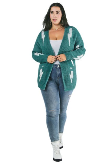 Longline printed gothic cardigan with oversized fit
Grunge-inspired knit cardigan with allover print
Alternative fashion open-front cardigan in gothic style