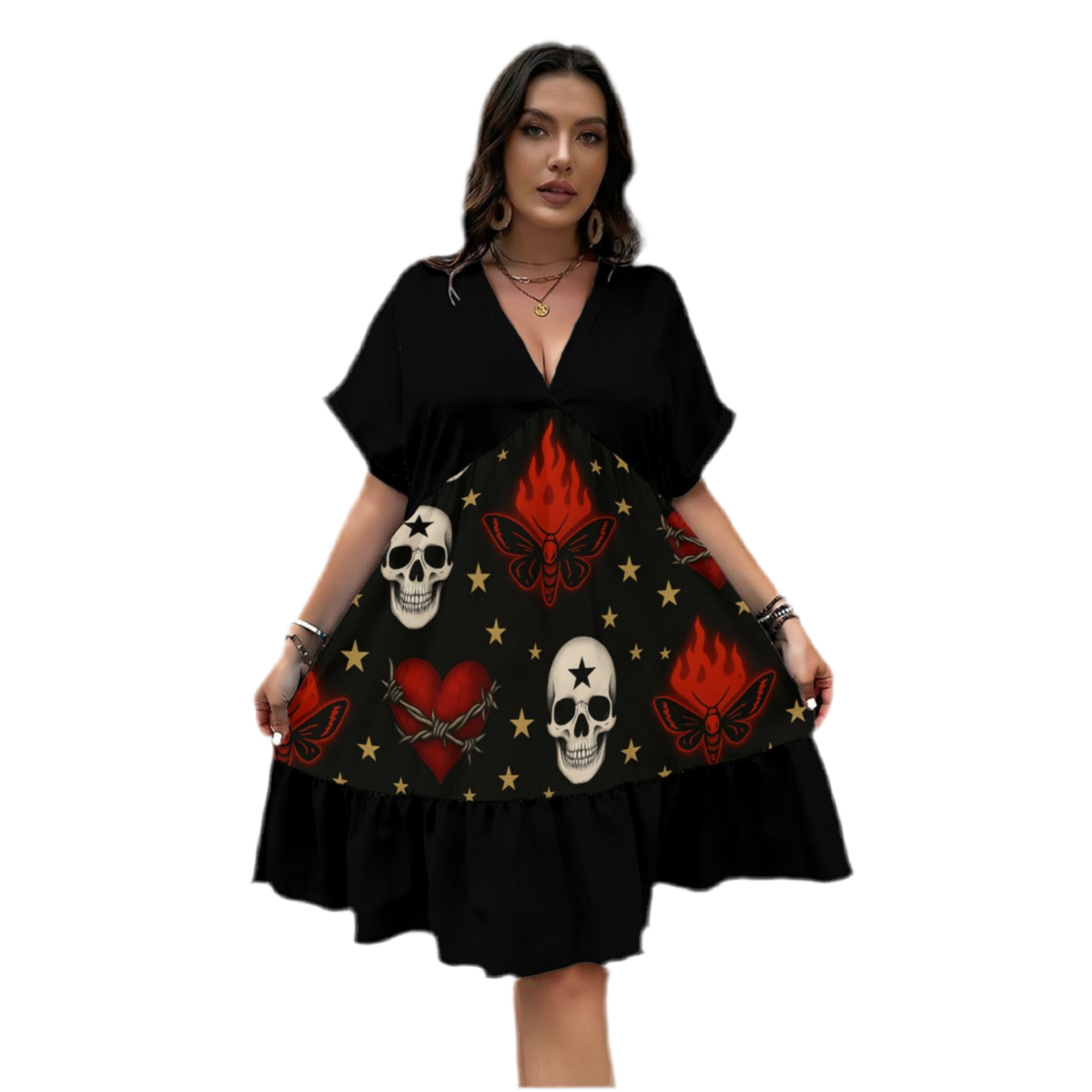 Starfall Skulls Babydoll Dress — Gothic Statement Silhouette