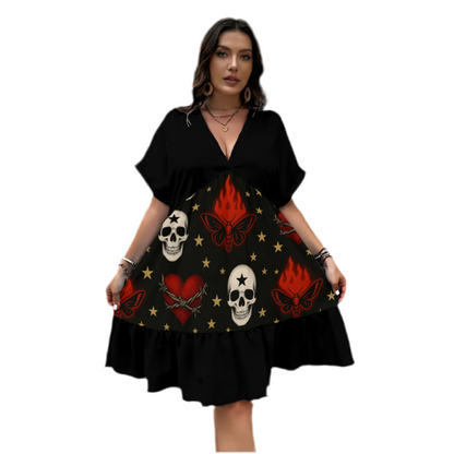 Starfall Skulls Babydoll Dress — Gothic Statement Silhouette