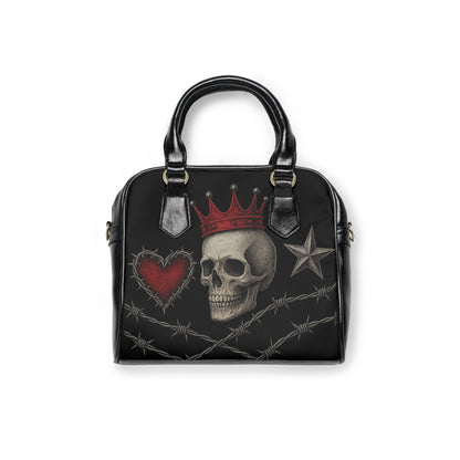 Skull Reign gothic handbag with skull design

Black rocker style tote with skull details

Edgy gothic fashion handbag Skull Reign