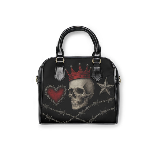 Skull Reign gothic handbag with skull design

Black rocker style tote with skull details

Edgy gothic fashion handbag Skull Reign