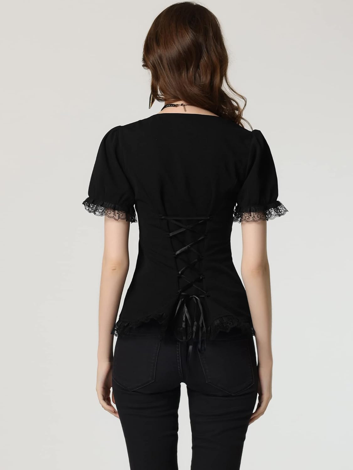 Victorian gothic blouse - dark romantic fashion featuring sweetheart neckline, puff sleeves, and inclusive sizing S-5XL