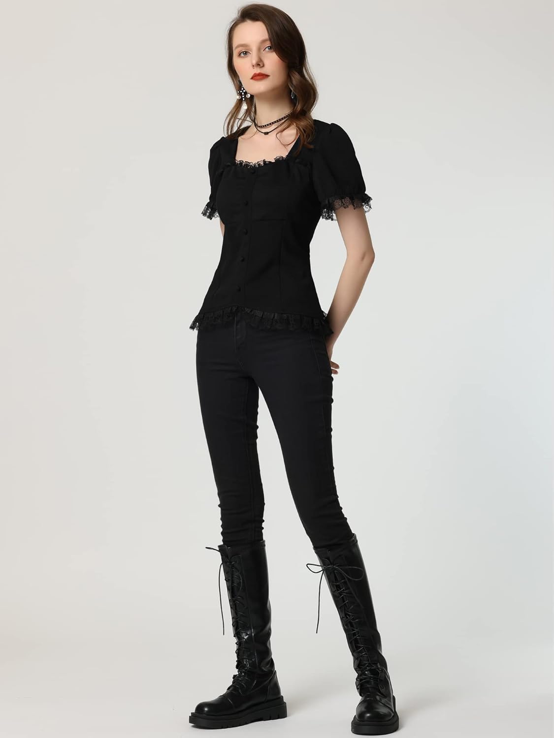Victorian gothic blouse - dark romantic fashion featuring sweetheart neckline, puff sleeves, and inclusive sizing S-5XL