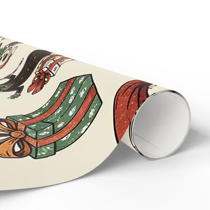 Deck The Halls With Little Skulls In Beige Holiday Gift Wrapping Paper