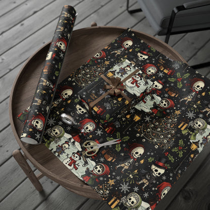 Deck The Halls With Little Skulls In Black Holiday Wrapping Paper In Black - Pack of 10