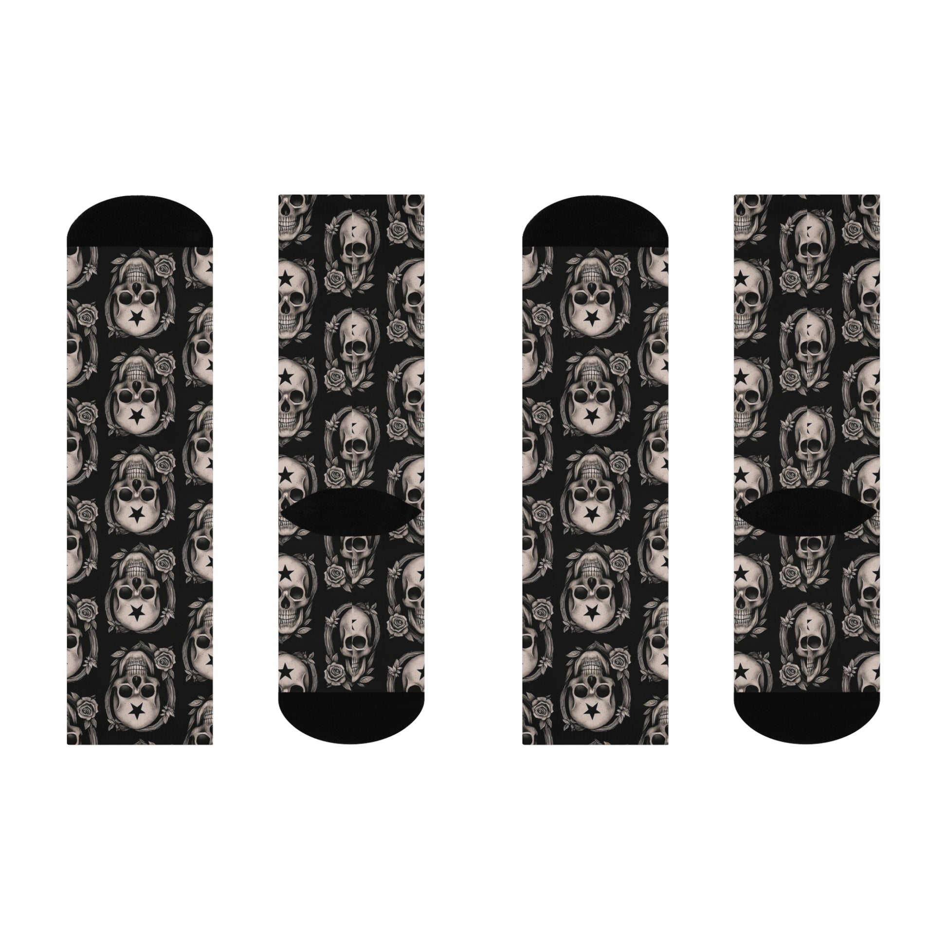 Hexstep cushioned crew socks with gothic motif
Alternative fashion punk rock socks
Edgy gothic crew socks with comfort design