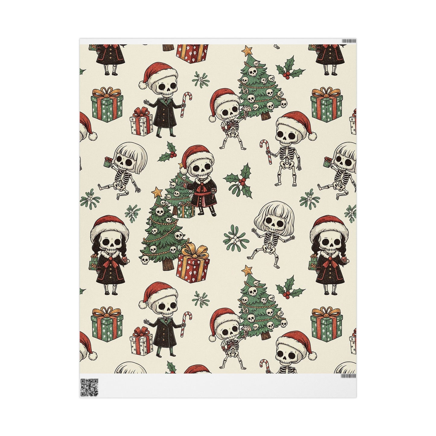 Deck The Halls With Little Skulls In Beige Holiday Gift Wrapping Paper