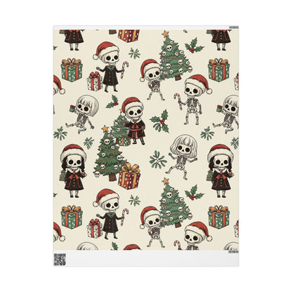 Deck The Halls With Little Skulls In Beige Holiday Gift Wrapping Paper