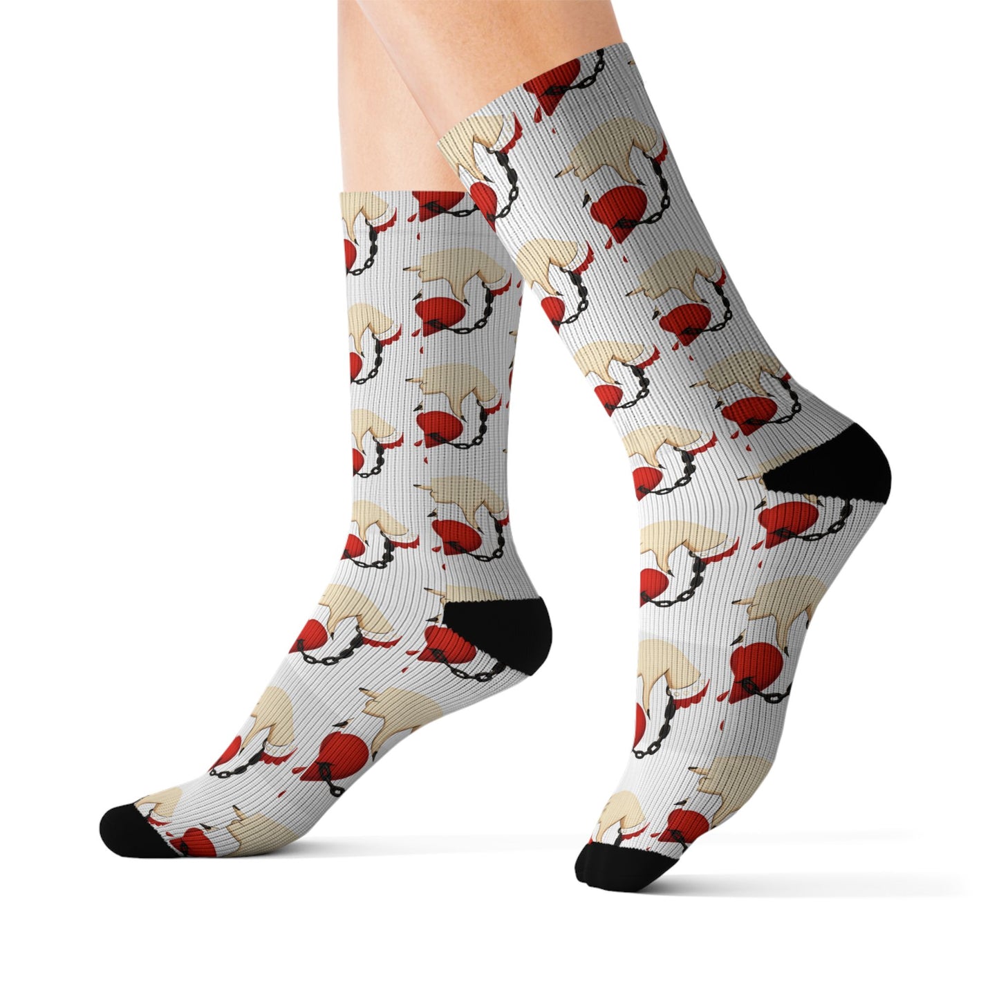 Chained Love Heart Print Crew Socks