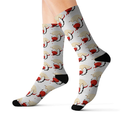 Chained Love Heart Print Crew Socks