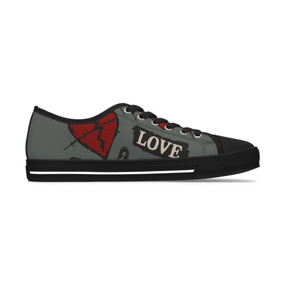 Barbed Love sneakers with gothic barbed heart motif
Edgy punk rock sneakers with barbed-wire heart design
Alternative fashion sneakers with rebellious gothic edge