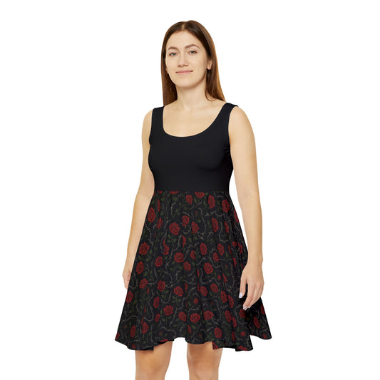 “Gothic skater dress with rose and thorn print”

“Alternative fashion skater dress with roses and thorns”