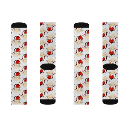 Chained Love Heart Print Crew Socks
