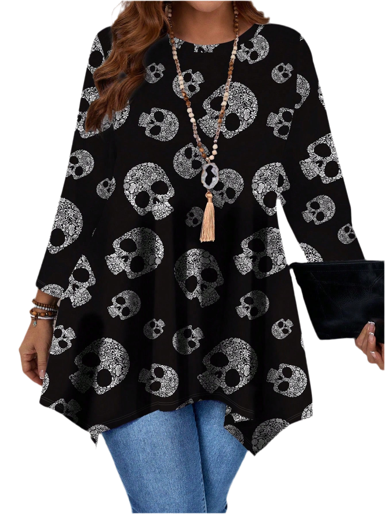Alluringly Lush Rockstar Skull 3/4” Sleeve Top