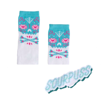 White sugar skull socks with gothic print
Alternative fashion crew socks with sugar skull design
Punk rock novelty socks in white with skull motif
