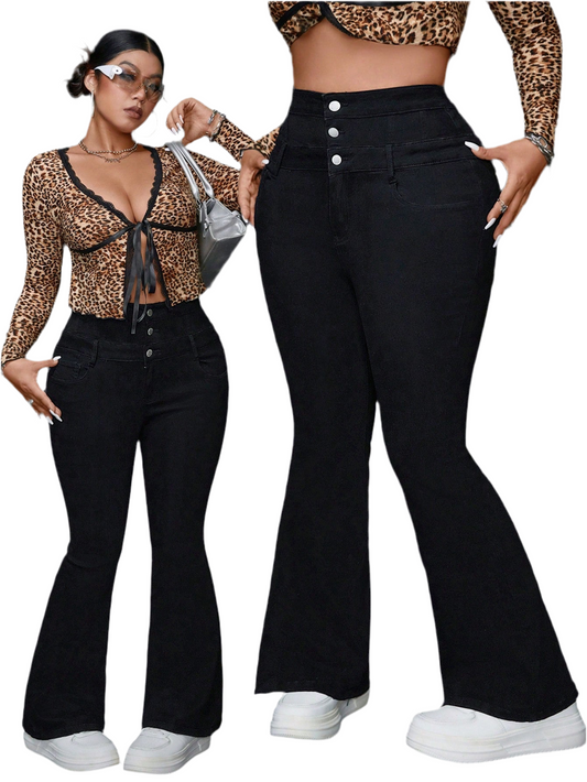 Alluringly Lush skinny flare jeans - curve-celebrating denim featuring retro flare and inclusive sizing S-5XL