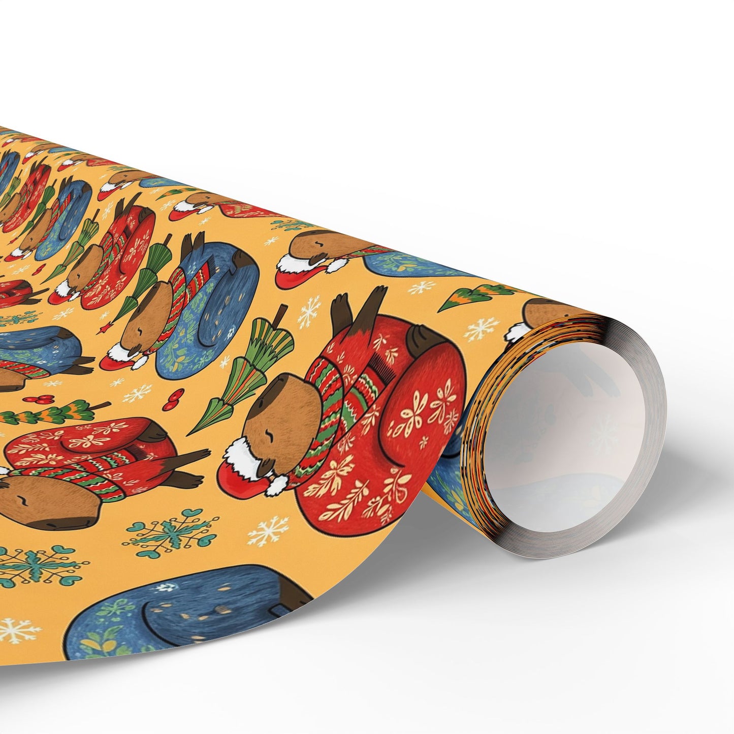 Christmas Capybaras Wrapping Paper - Yellow