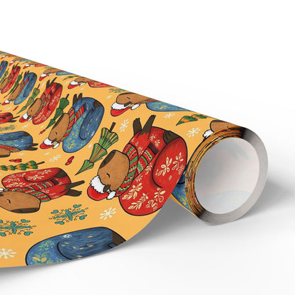 Christmas Capybaras Wrapping Paper - Yellow