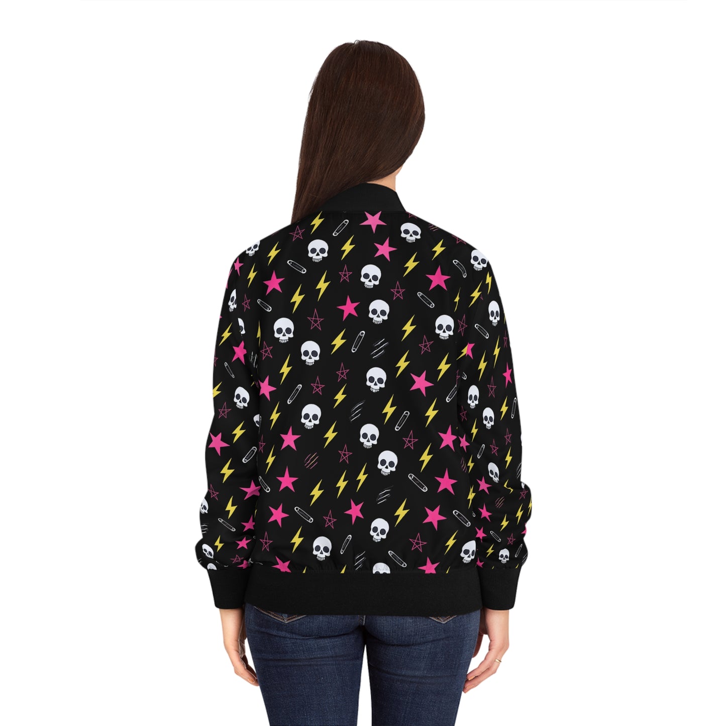 Graveveil gothic bomber jacket with dark motif

Alternative fashion bomber jacket in gothic style

Edgy punk rock bomber jacket for chaos queens