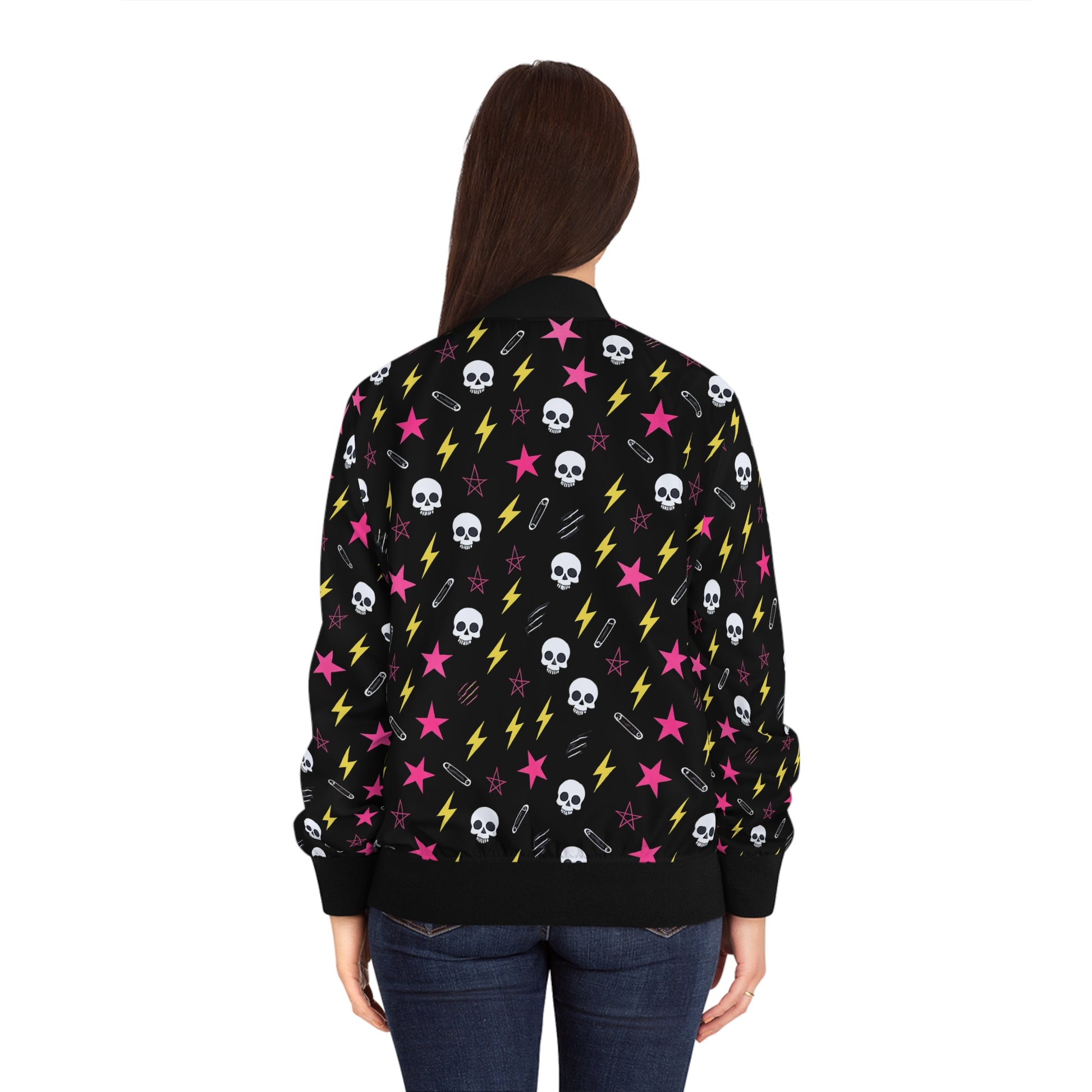 Graveveil gothic bomber jacket with dark motif

Alternative fashion bomber jacket in gothic style

Edgy punk rock bomber jacket for chaos queens