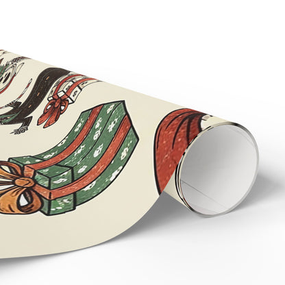 Deck The Halls With Little Skulls In Beige Holiday Gift Wrapping Paper