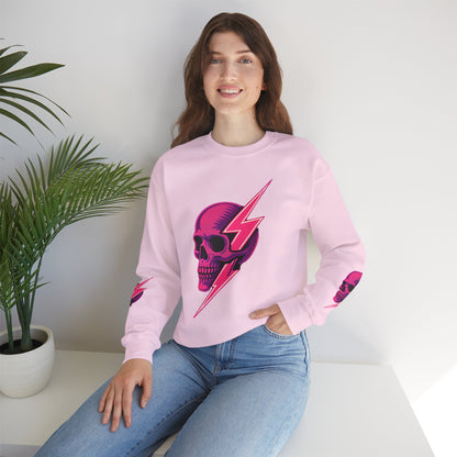 Sudadera de cuello redondo con estampado de calaveras y relámpagos