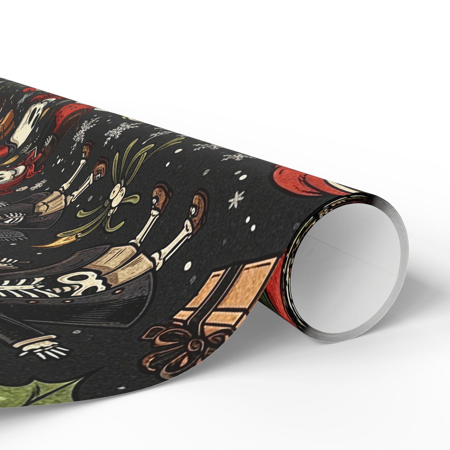 Deck The Halls With Little Skulls In Black Holiday Wrapping Paper In Black - Pack of 10