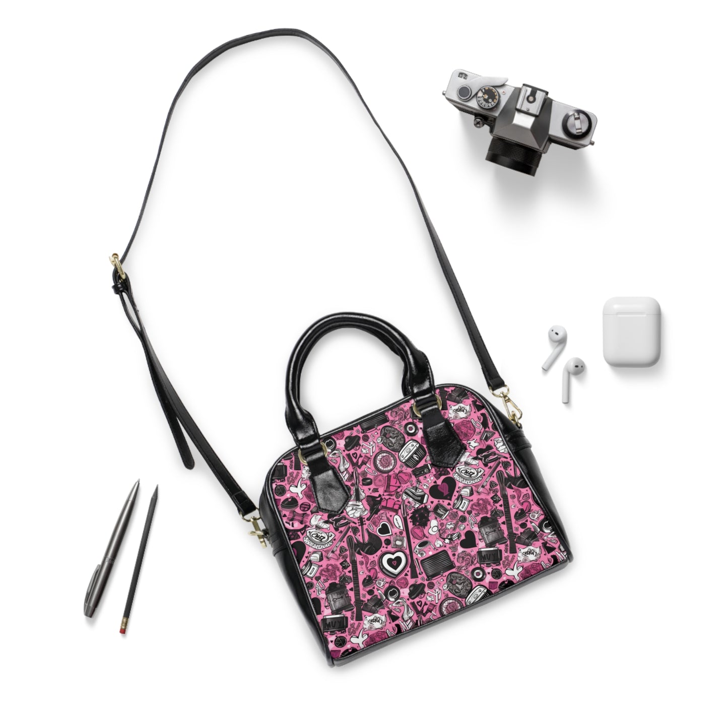 Hearts In Black (A Beautiful Mess) Shoulder Handbag