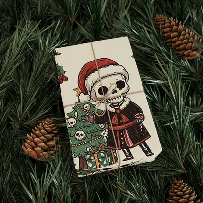 Deck The Halls With Little Skulls In Beige Holiday Gift Wrapping Paper