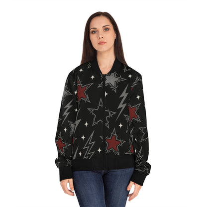 Voidstar gothic bomber jacket with cosmic star motif
Alternative fashion bomber jacket in star pattern
Edgy punk rock bomber jacket with celestial gothic design
