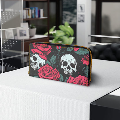 Cartera con cremallera de calavera punk rosa