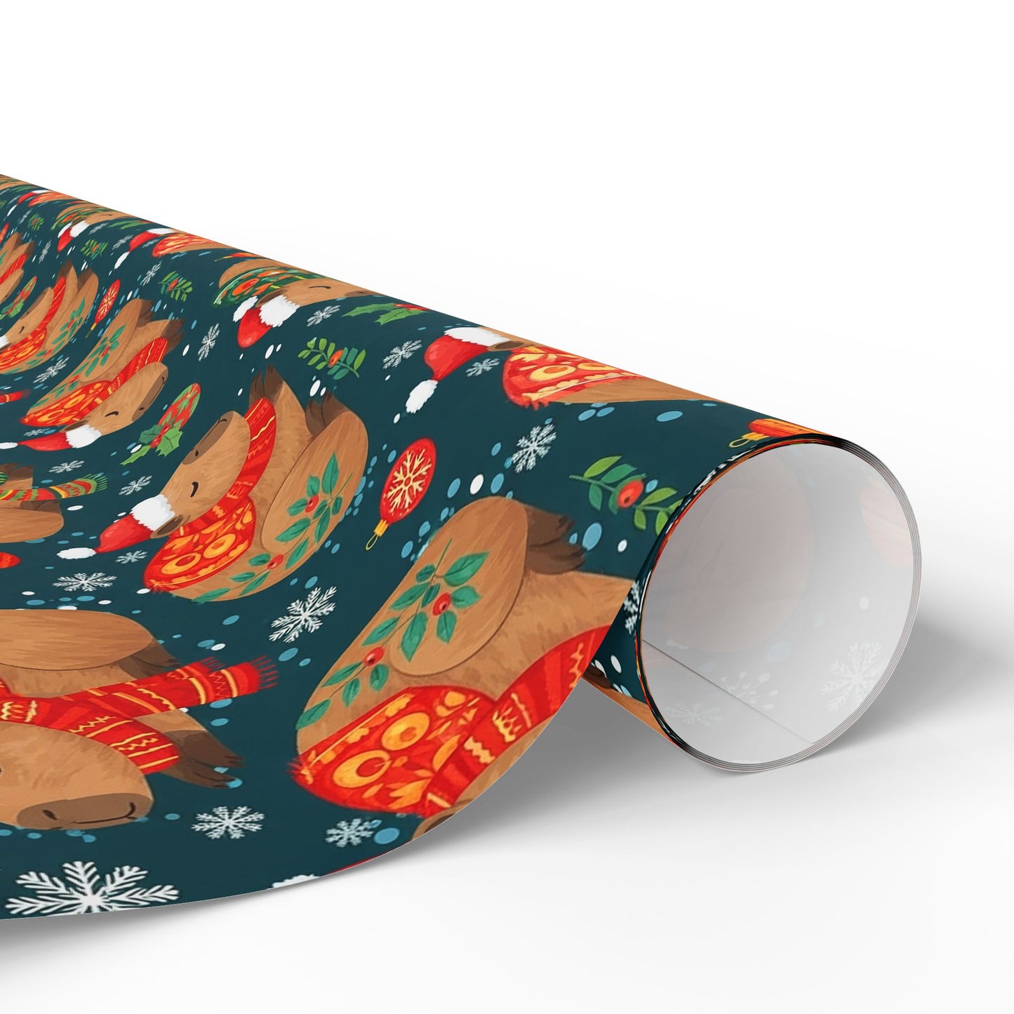 Christmas Capybara Wrapping Paper — Blue Holiday Animal Gift Wrap