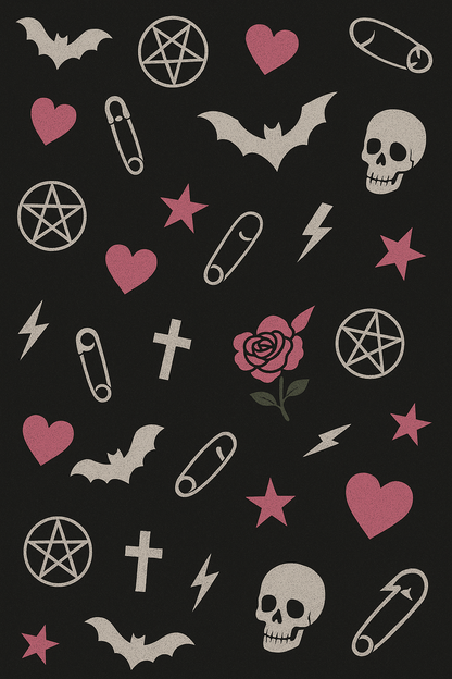 Pink Is the New Goth handbag in bold pink gothic style pattern 
Alternative fashion gothic purse in playful pink design pattern
Edgy punk rock handbag with gothic pink motif pattern