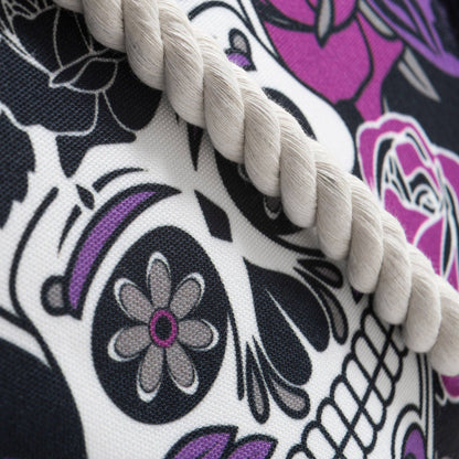 Bolso de playa con calavera de azúcar color lila