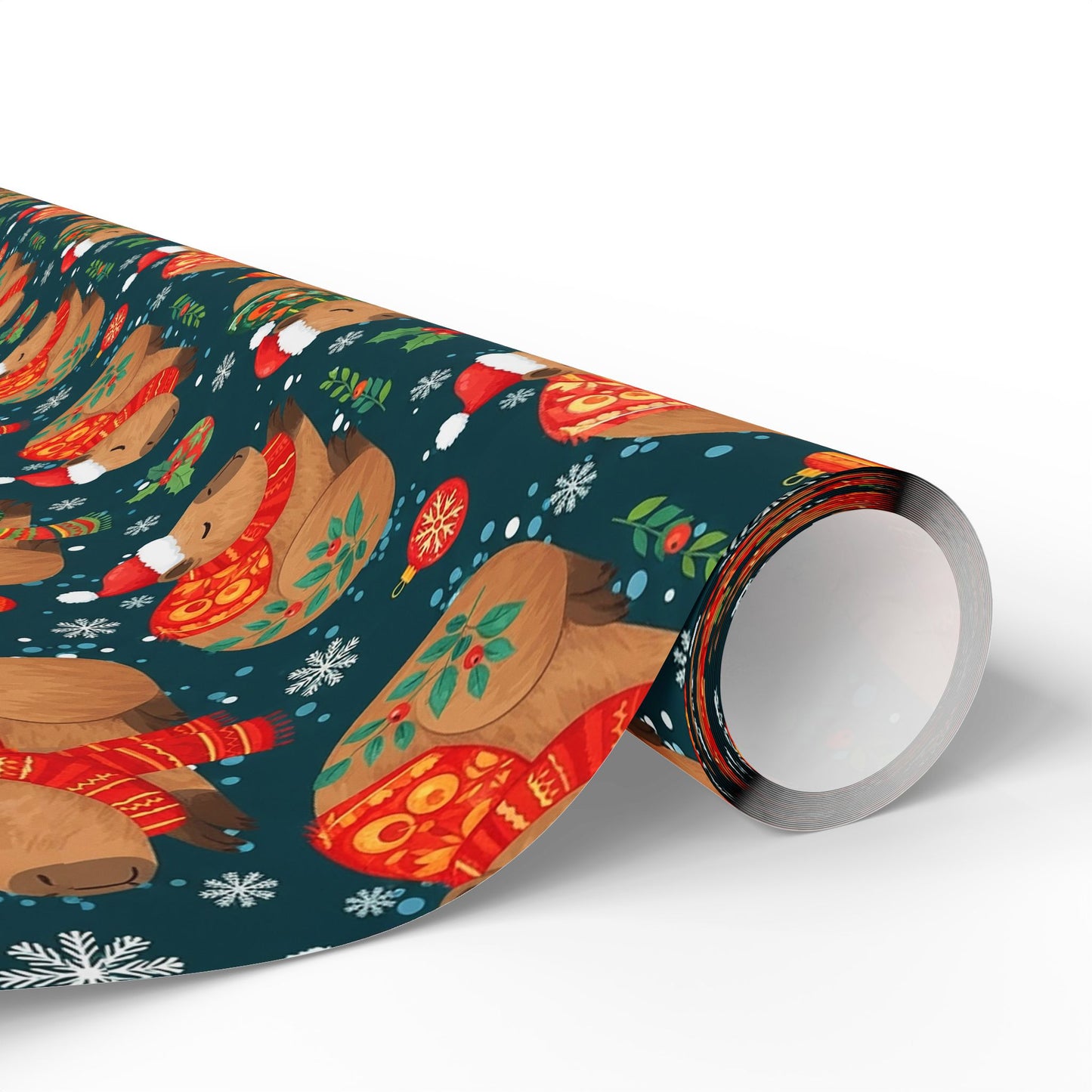 Christmas Capybara Wrapping Paper — Blue Holiday Animal Gift Wrap