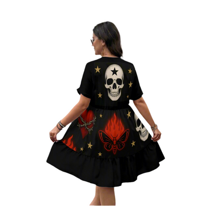 Starfall Skulls Babydoll Dress — Gothic Statement Silhouette