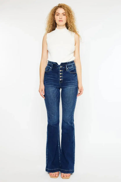 Button Fly Kancan High Rise Flare Jeans