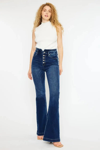 Button Fly Kancan High Rise Flare Jeans
