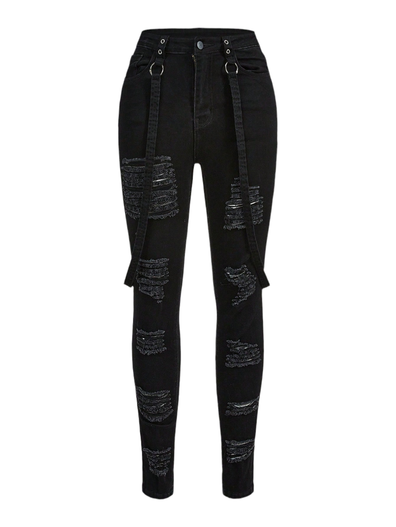 Punk grunge distressed pants with ripped details - alternative fashion featuring frayed design and inclusive sizing S-5XL