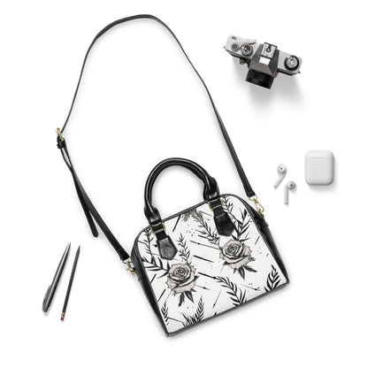Gothic shoulder bag with thorned rose design - alternative fashion handbag featuring dark floral pattern with edgy thorns and romantic blossoms

Dark Garden gothic handbag with rose motif
Alternative fashion handbag with gothic roses
Edgy punk rock purse with rebellious floral design