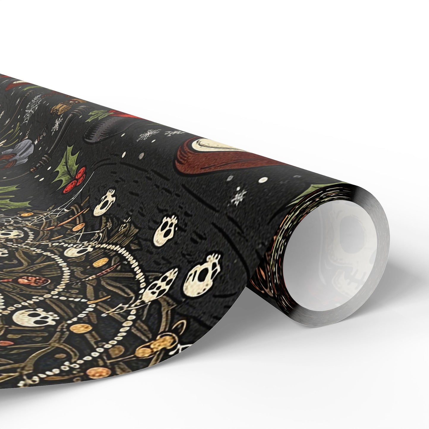 Deck The Halls With Little Skulls In Black Holiday Wrapping Paper In Black - Pack of 10