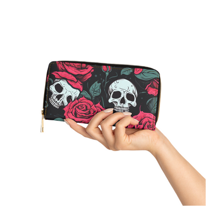 Cartera con cremallera de calavera punk rosa