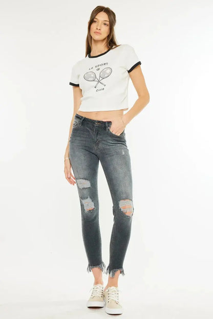 High Rise Distressed Ankle Kancan Skinny Jeans