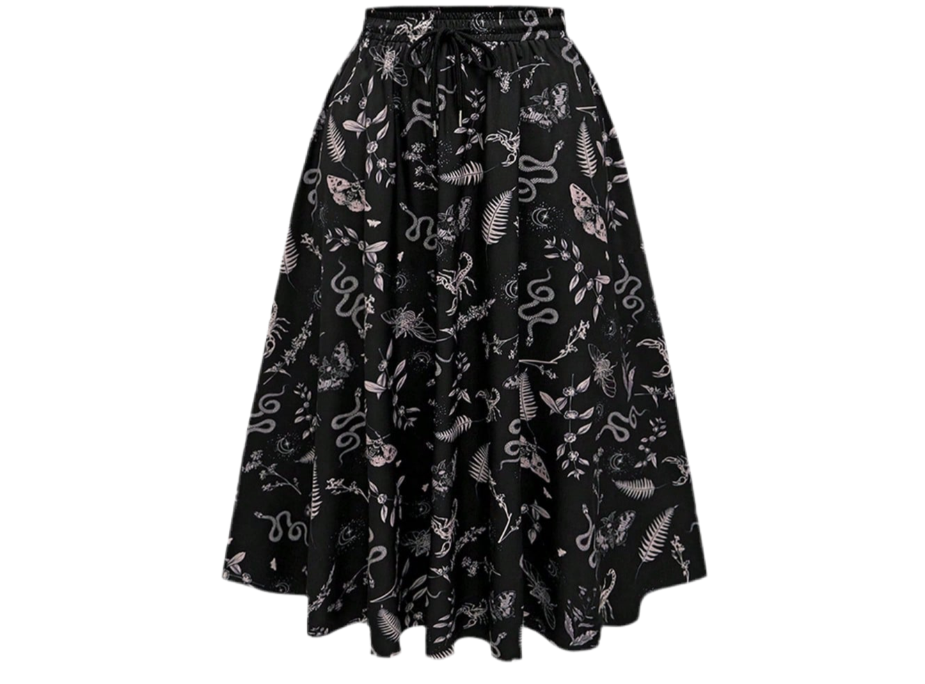 Gothic two-piece set with dark botanical print - alternative fashion featuring tank top and midi skirt in inclusive sizing S-4XL