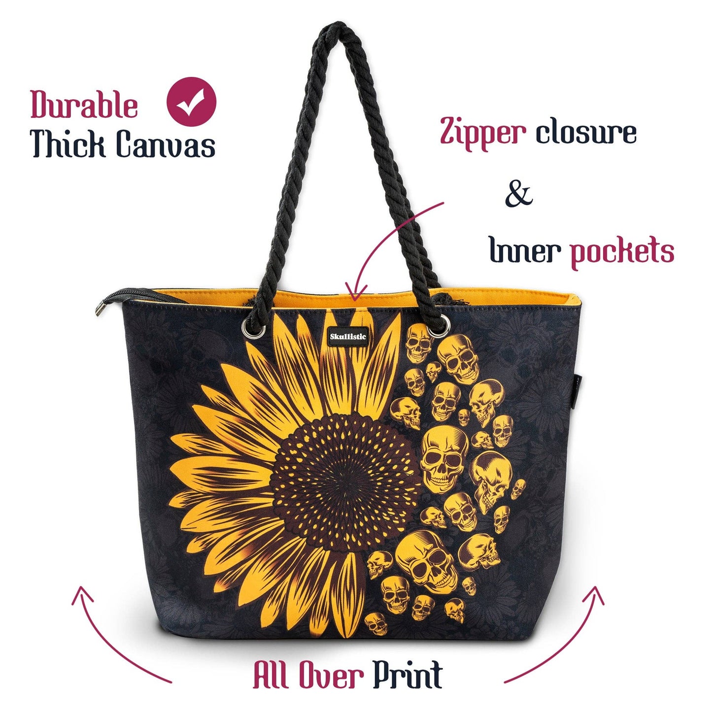 Sunflower Skulls Beach Bag